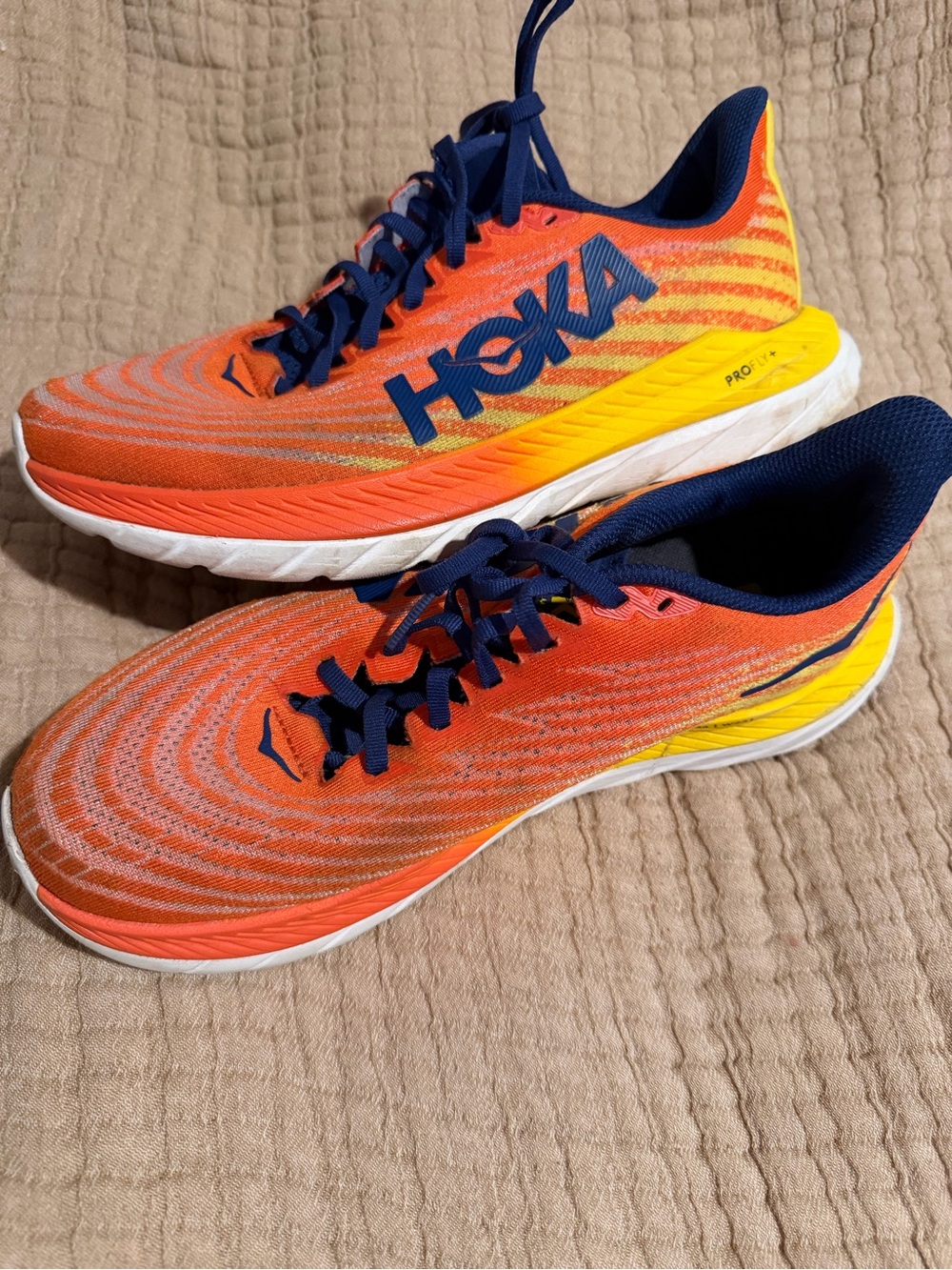 Hoka Men's Orange, Yellow & Navy Lightweight Running Shoes